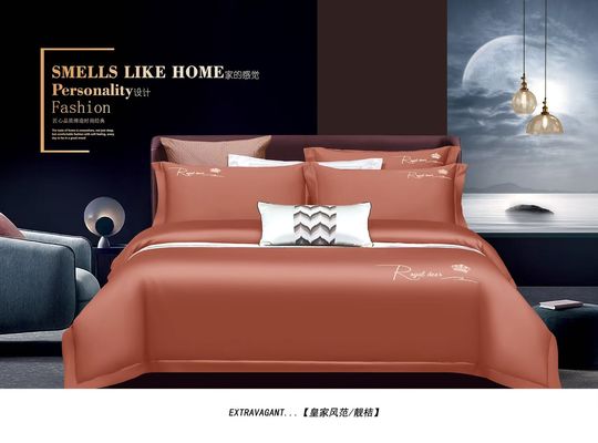 Solid Coral Egyptian Cotton Fitted Sheet Bed Linen Sets Định dạng tùy chỉnh