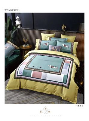 Thiết kế thương hiệu 100% Cotton Satin Reactive Print Customize Duvet Cover Bedding Set