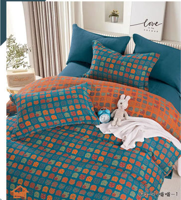 Màu cam màu xanh dương thiết kế thời trang Jacquard Cotton Bedding Set Quần phủ bọc